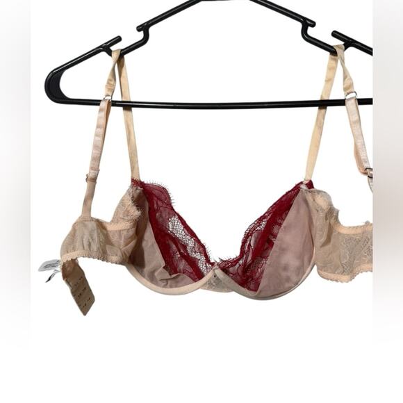 Fleur Du Mal Rose Lace Unlined Demi Bra Sz US 34C - Picture 4 of 9